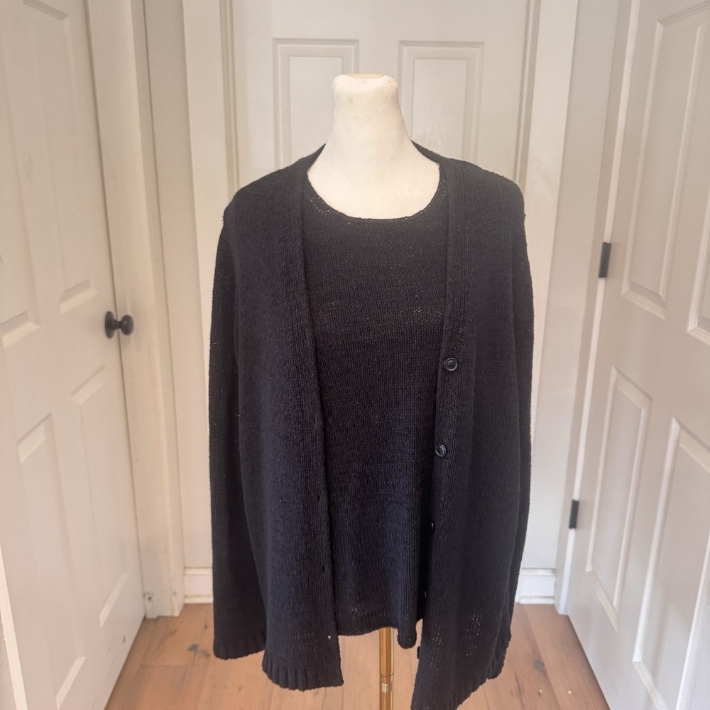 Vtg Josephine Chaus Womens 2 Pc Summery Sweater Set Tank Top Cardigan Black Sz M